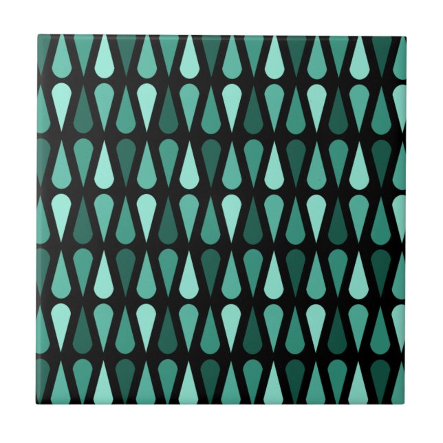 Carreau Teardrops du milieu du siècle rétro Turquoise noir (Devant)