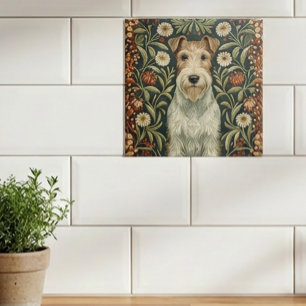 Carreau Teckel à poil dur de Fox dans le style floral de W