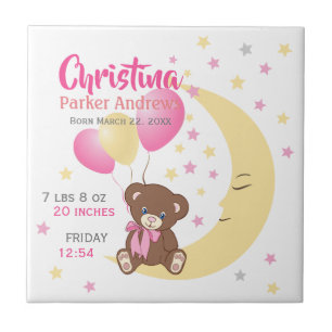 Carreau Teddy Bear assis sur la Lune Baby Birth Statistiqu