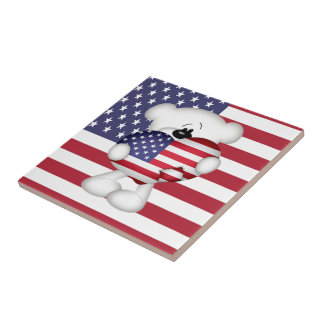 Carreau Teddy Bear et Big USA Flag Heart