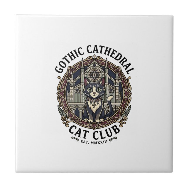 Carreau Tee shirt graphique de chat de cathédrale gothique (Devant)