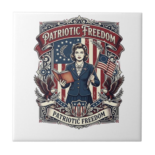 Carreau Tee-shirt graphique vectoriel enseignant patriotiq (Devant)