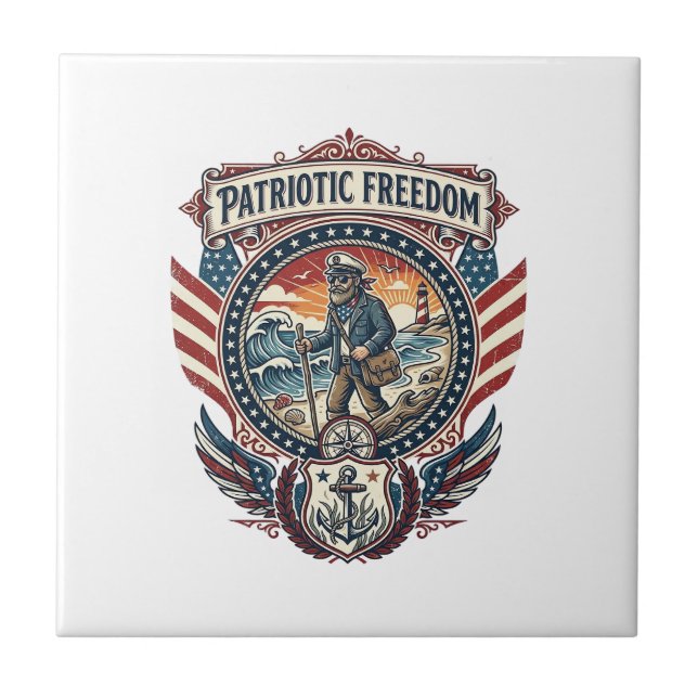Carreau Tee-shirt graphique vectoriel Patriotic Beachcombe (Devant)