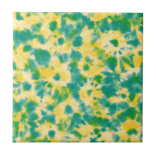 Carreau Teinture Abstraite à l'aquarelle verte et jaune (Devant)