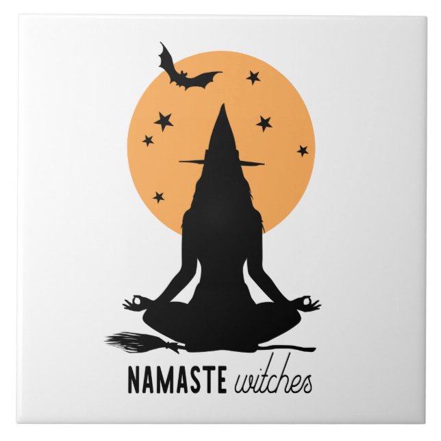 Carreau Témoins de yoga d'Halloween contemporain (Devant)