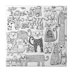 Carreau Tendance Fantaisiste Motif de Chat Noir et Blanc