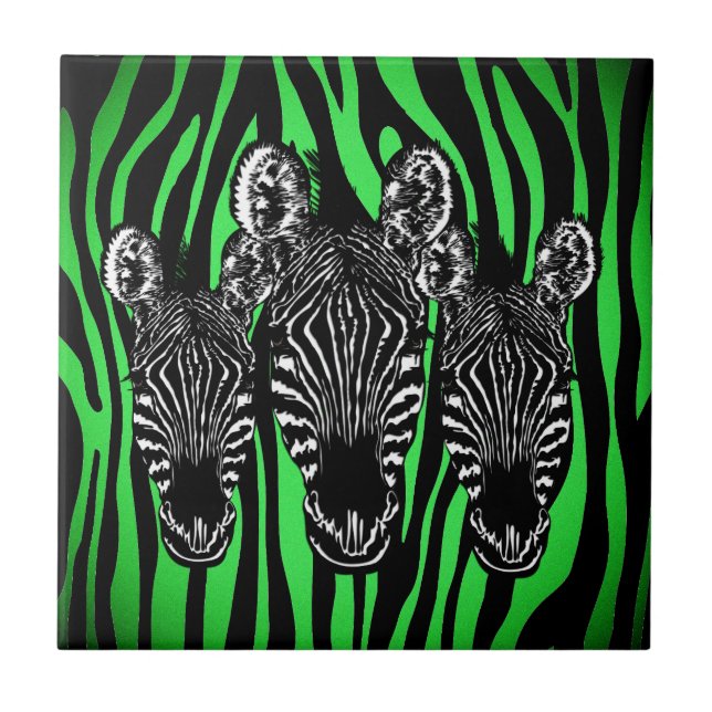 Carreau Tendance Lime Zebra Herd sur Zebra Imprimer (Devant)