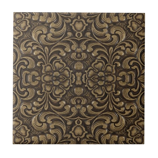 Carreau tendance médiévale renaissance motif bronze floral (Devant)