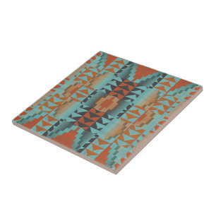 Carreau Terracotta Brown Turquoise Bleu Ethnic Tribe Art