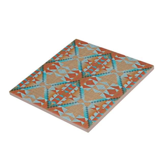 Carreau Terracotta Brown Turquoise Bleu Ethnic Tribe Art (Côté)