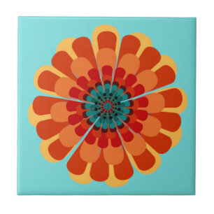 Carreau Terracotta & Fleur Turquoise
