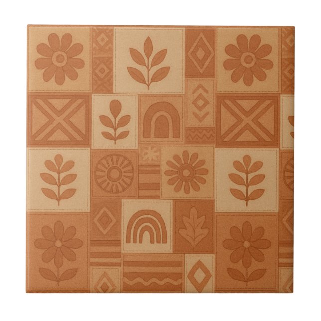 Carreau Terracotta Patchwork Quilt Rustic Farmhouse Floral (Devant)