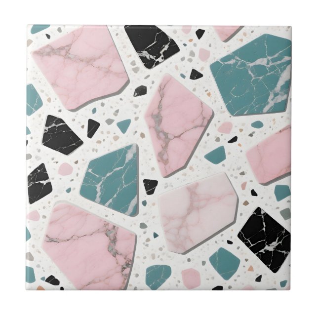 Carreau Terrazzo Marble Pastel Pink Teal Modern (Devant)