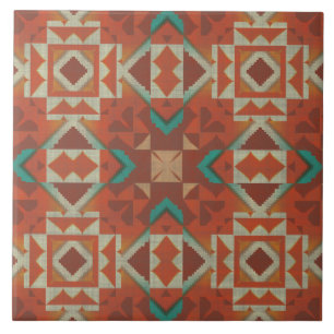 Carreau Terre cuite verte aqua sarcelle orange Art ethniqu