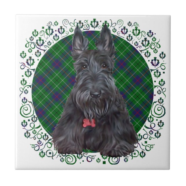 Carreau Terrier Écossais sur Tartan (Devant)