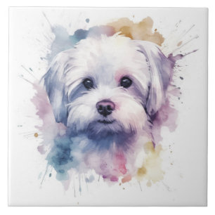 Carreau Terrier maltais aquarelle chien animal de compagni