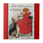 Carreau Test du lait pour les Kitties<br><div class="desc">Une petite fille cool un bol de lait avant de le nourrir aux chats de famille. Publicité d'art pour un distributeur français léger par Theophile Steinlen. Domaine public 19ème siècle.</div>