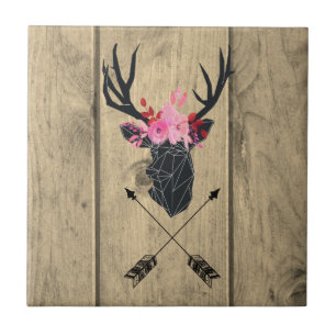 Carreau Tête de cerf géométrique avec fleurs et flèches cr