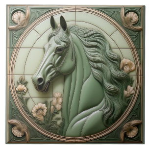Carreau Tête de cheval Art Nouveau en faux relief vert sau