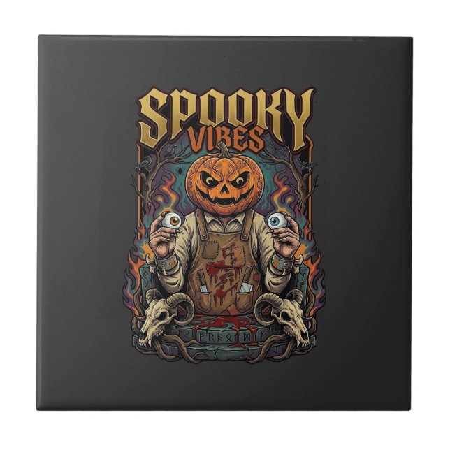 Carreau Tête de citrouille d'Halloween de Vires effrayants (Devant)