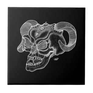 Carreau Tête de diable crâne noir et blanc
