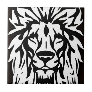 Carreau Tête de lion noir et blanc gravure