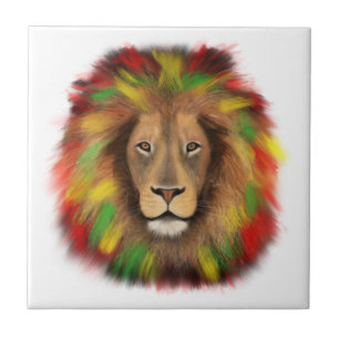 Carreau Tête de lion Rasta rouge jaune vert dessin Jamaïqu