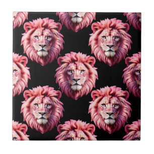 Carreau Tête de lion rose motif animal design - Noir