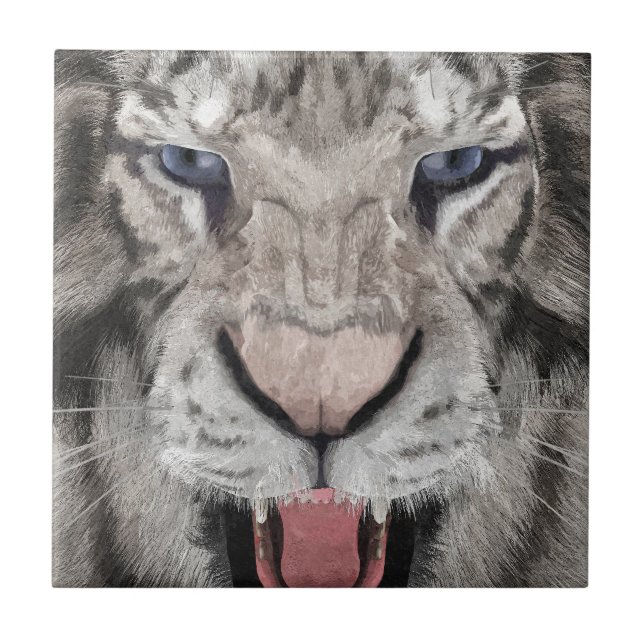 Carreau Tête de Tigre Blanc Esthétique Faunique (Devant)
