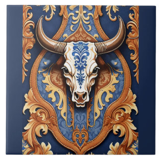 Carreau Tête de vache aspect cuir travaillé western