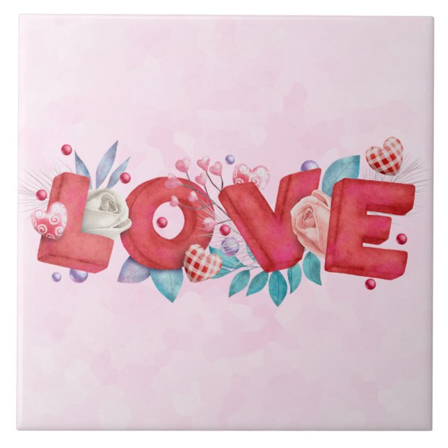 Carreau Texte d'amour rouge en lettres bloc gras Aquarelle (Devant)