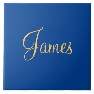 Carreau Texte de couleur or sur arrière - plan bleu, MODÈL