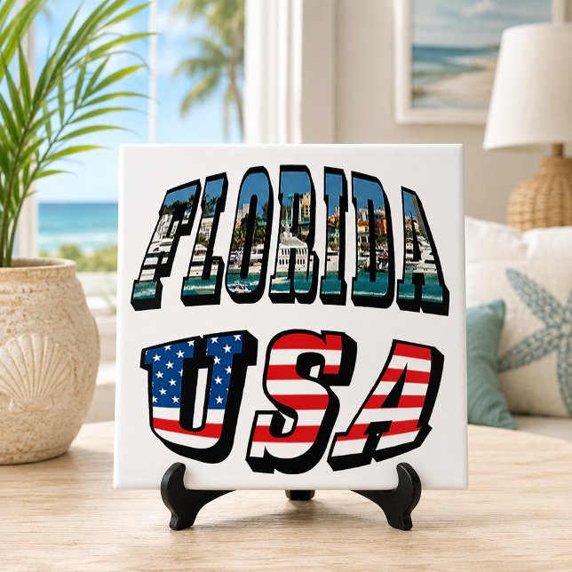 Carreau Texte du drapeau de l'État de Floride et des États (Florida State and USA Flag Text Tile)