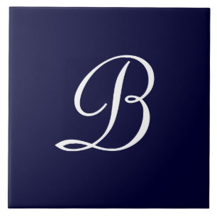 Carreau Texte du script B Monogramme bleu marine et blanc