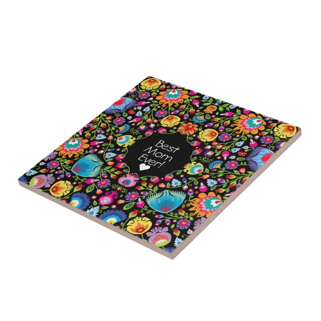 Carreau Texte personnalisé, fleurs folkloriques  (Côté)