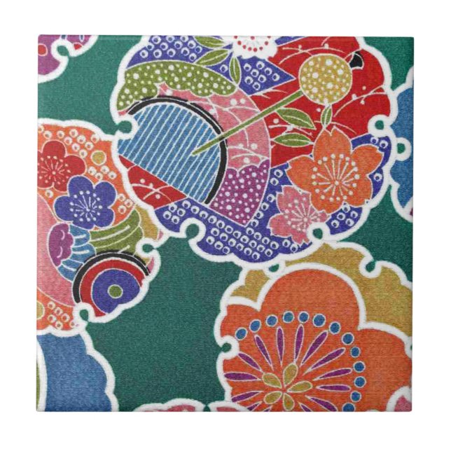 Carreau Textile japonais de KIMONO, motif de fleuron (Devant)
