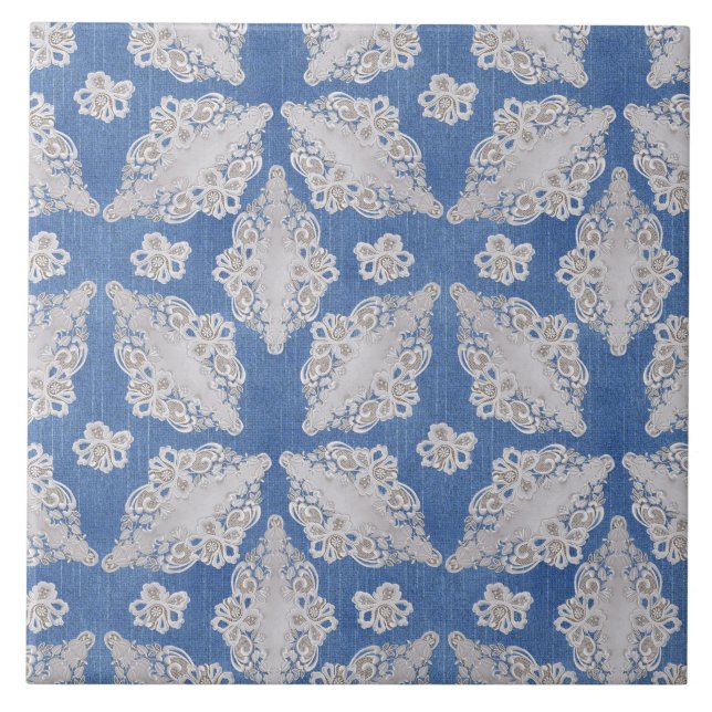 Carreau Texture de denim avec motif de dentelle répétée (Devant)