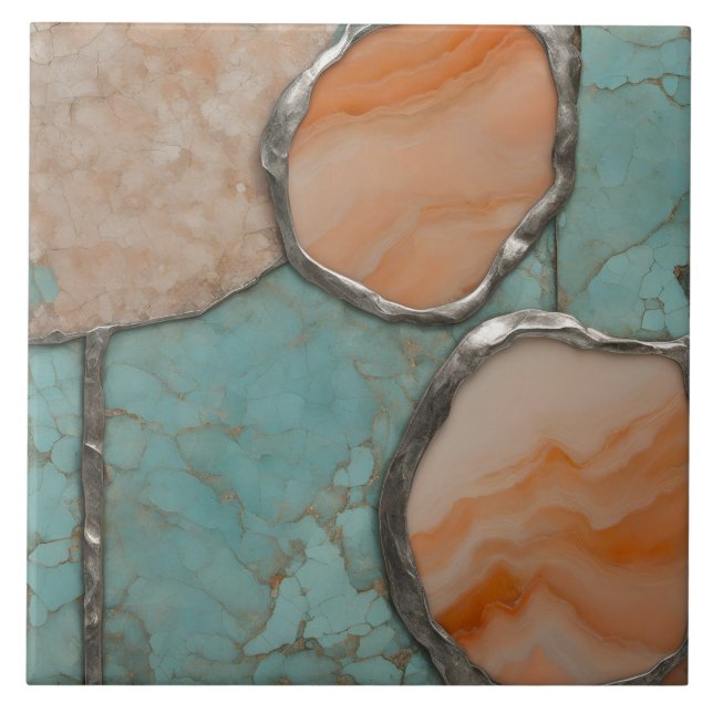 Carreau Texture de pierre pêche et argent (Devant)