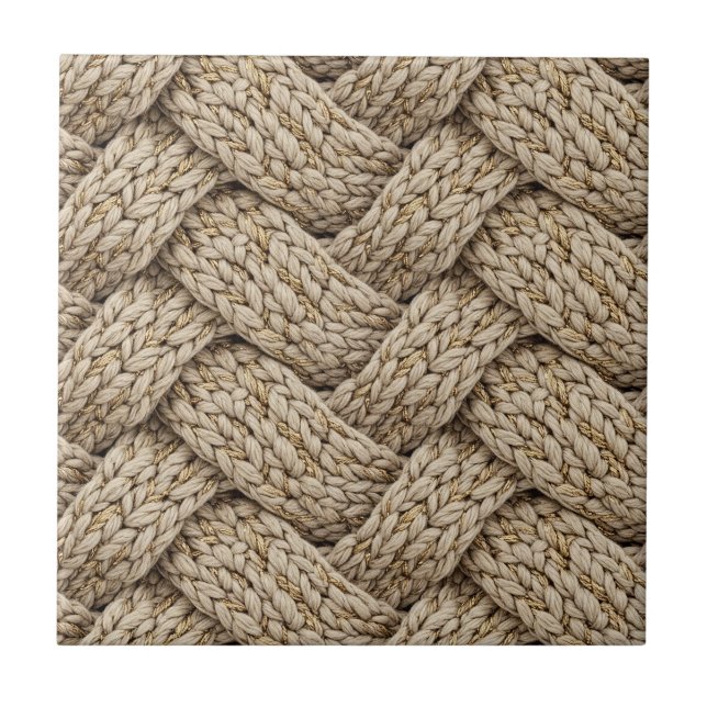 Carreau Texture de tricot fil tressé – Beige chaud (Devant)