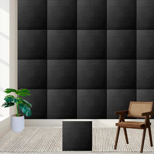 Carreau Texture en cuir noir moderne et sophistiquée (Modern & Sophisticated Black Leather Texture Ceramic Tile)