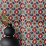 Carreau Texture en pierre détendue Kaleidoscope Géométriqu<br><div class="desc">Ce carrelage en céramique présente un motif géométrique abstrait qui dégage un sens de l'équilibre et de la précision. Le design fait penser à une imagerie kaléidoscopique, avec des formes symétriques rayonnant du centre dans une explosion harmonieuse de rouge, bleu, turquoise et beige L'arrière - plan a une texture en...</div>