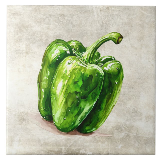 Carreau Texture fausse de poivre vert rustique aquarelle  (Devant)