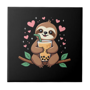 Carreau Thé au lait bulles Boba de sloth mignon Kawaii fem