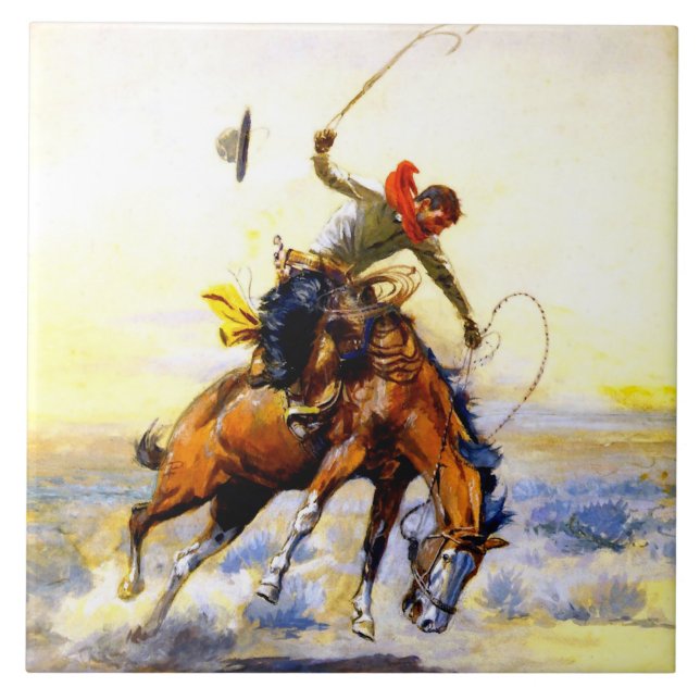 Carreau « The Bucker » Art occidental par Charles M Russel (Devant)