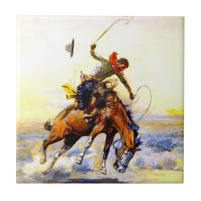 Carreau « The Bucker » Art occidental par Charles M Russel (Devant)