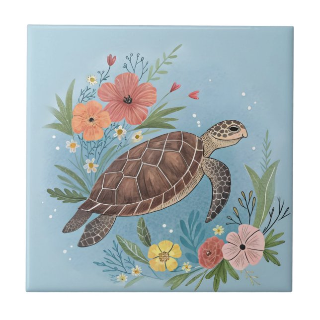 Carreau The illustration of a sea turtle (Devant)