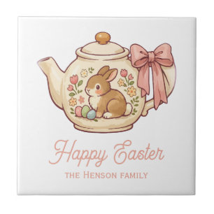 Carreau Théière de lapin de Pâques personnalisée Floral 