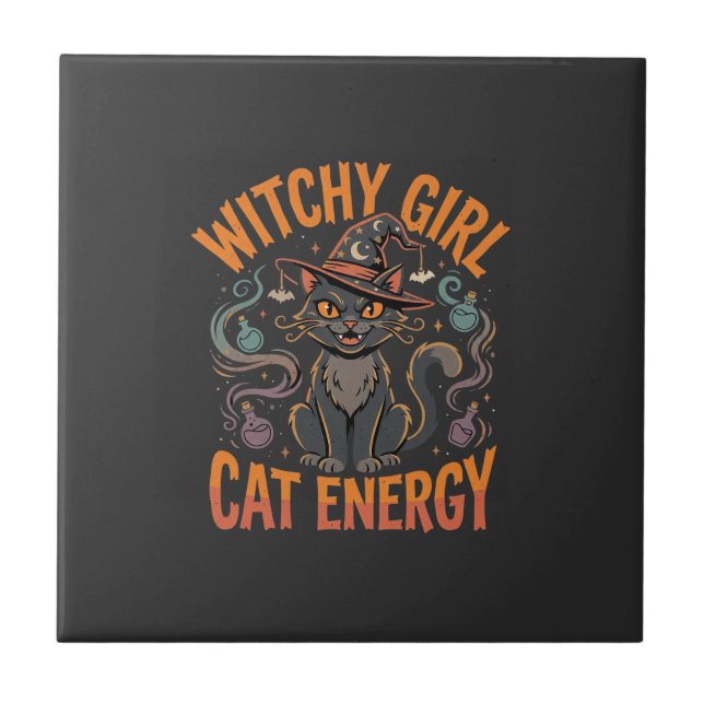 Carreau Thème Chat Sorcière Halloween (Devant)