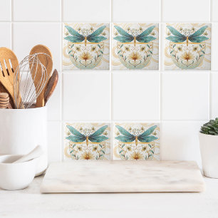 Carreau Thème de printemps Whimsem Bleu et libellule d'or