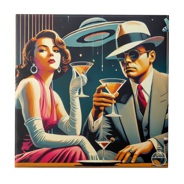 Carreau Thème Gangster Martini de l'ère spatiale Las Vegas (Devant)